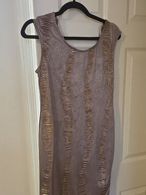 2 BEBE Sleeveless Taupe Dress with Gold Accent Stripes NWT
